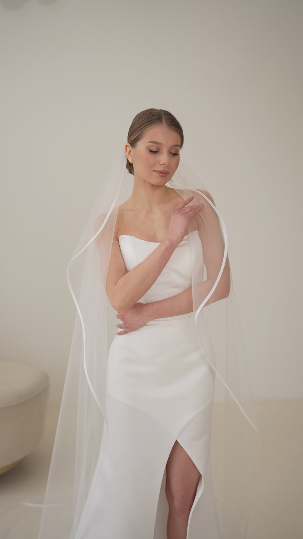 Satin ribbon wedding veil