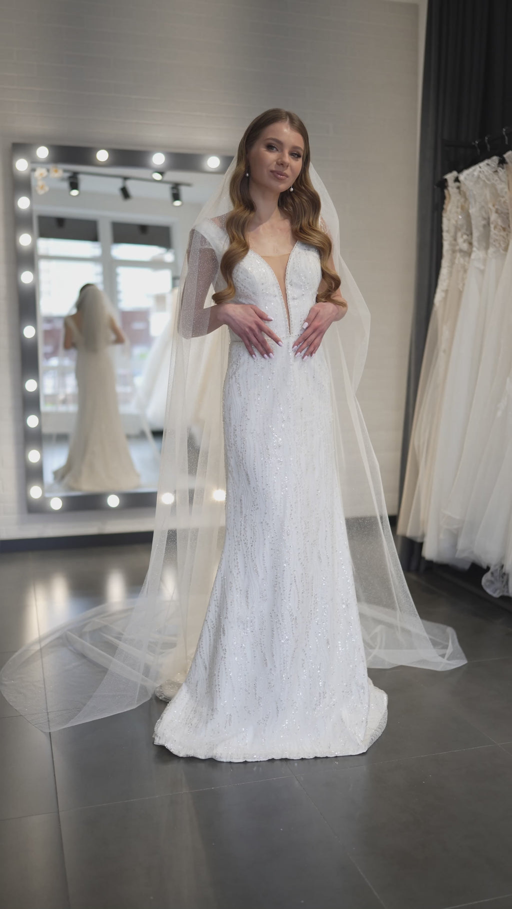 Wide glitter wedding veil