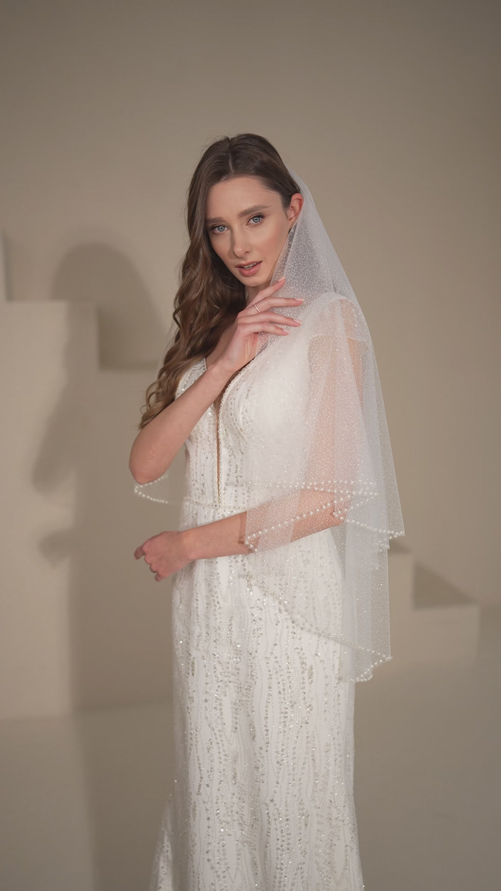 Sparkly beaded trim wedding veil_1