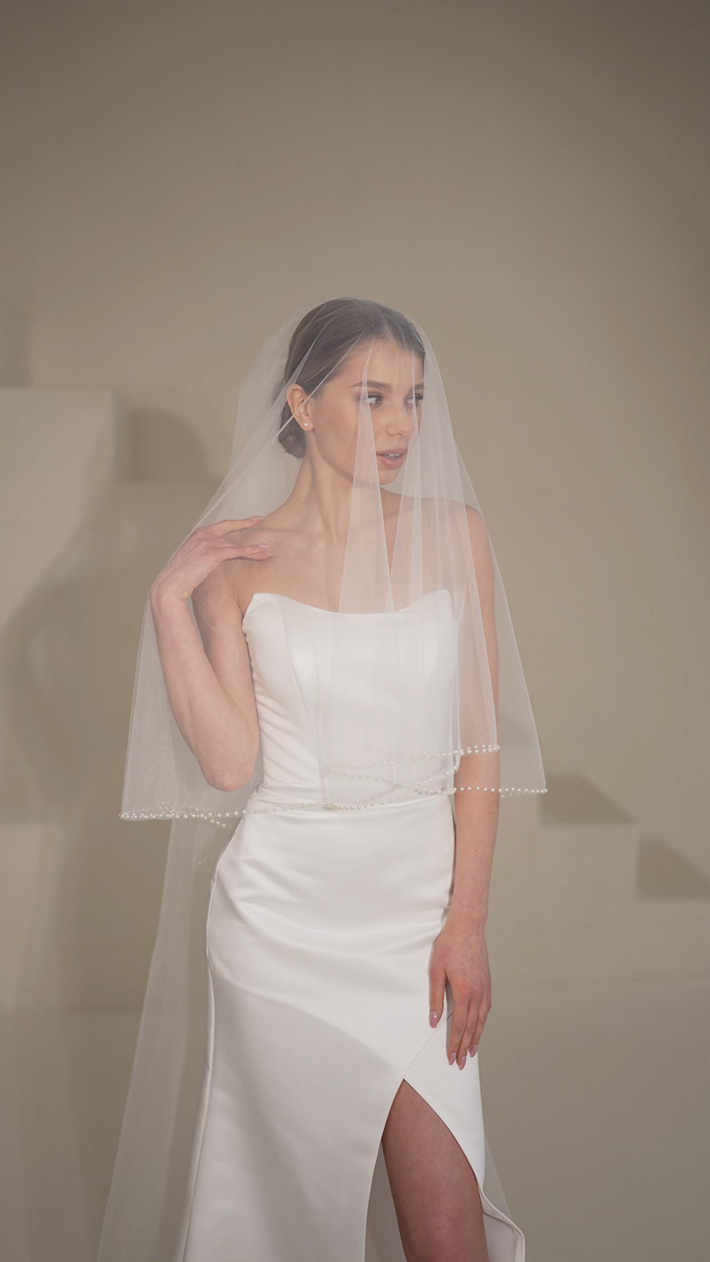 Pearl beaded veil with blusher